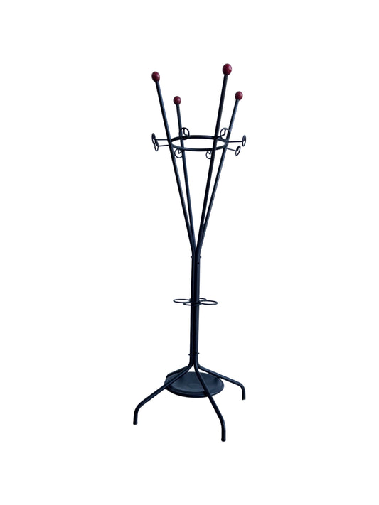 Italian Black Metal and Red Timber Coat Hanger, 1980s