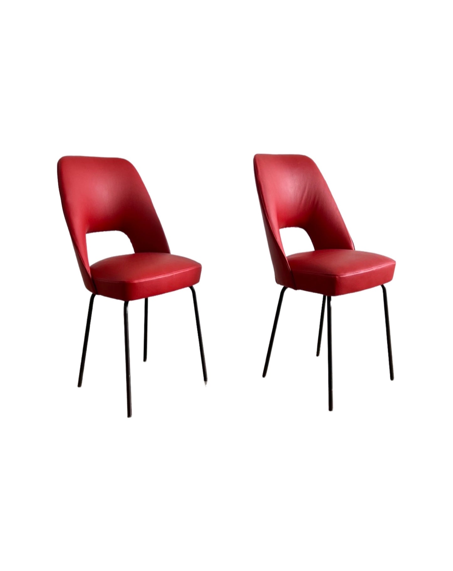 Mobiltecnica Torino Red Leather Chairs, 1950s