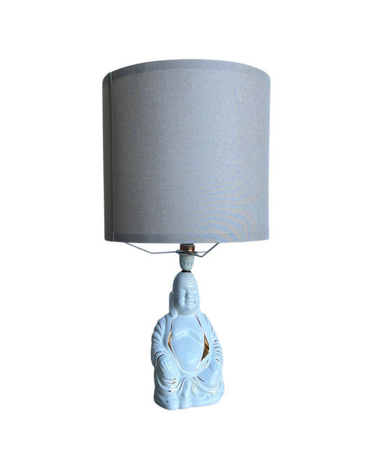Mid-century modern Italian porcelain lamp shaped as Buddha with gold highlights.