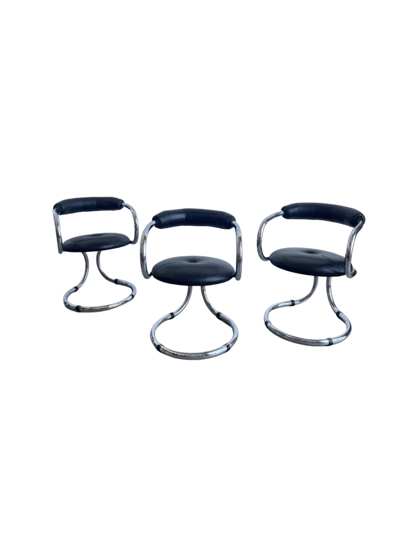 Giotto Stoppino for Tecnosalotto, Tubular Chrome Steel and Leather Chairs, 1970s