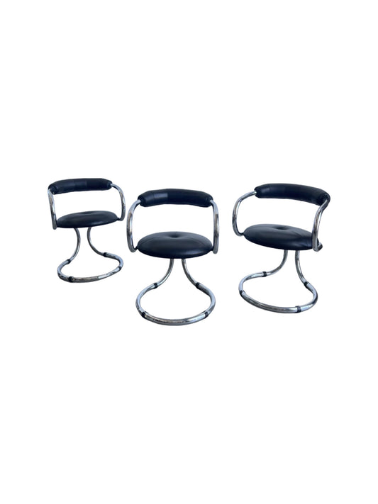 Giotto Stoppino for Tecnosalotto, Tubular Chrome Steel and Leather Chairs, 1970s