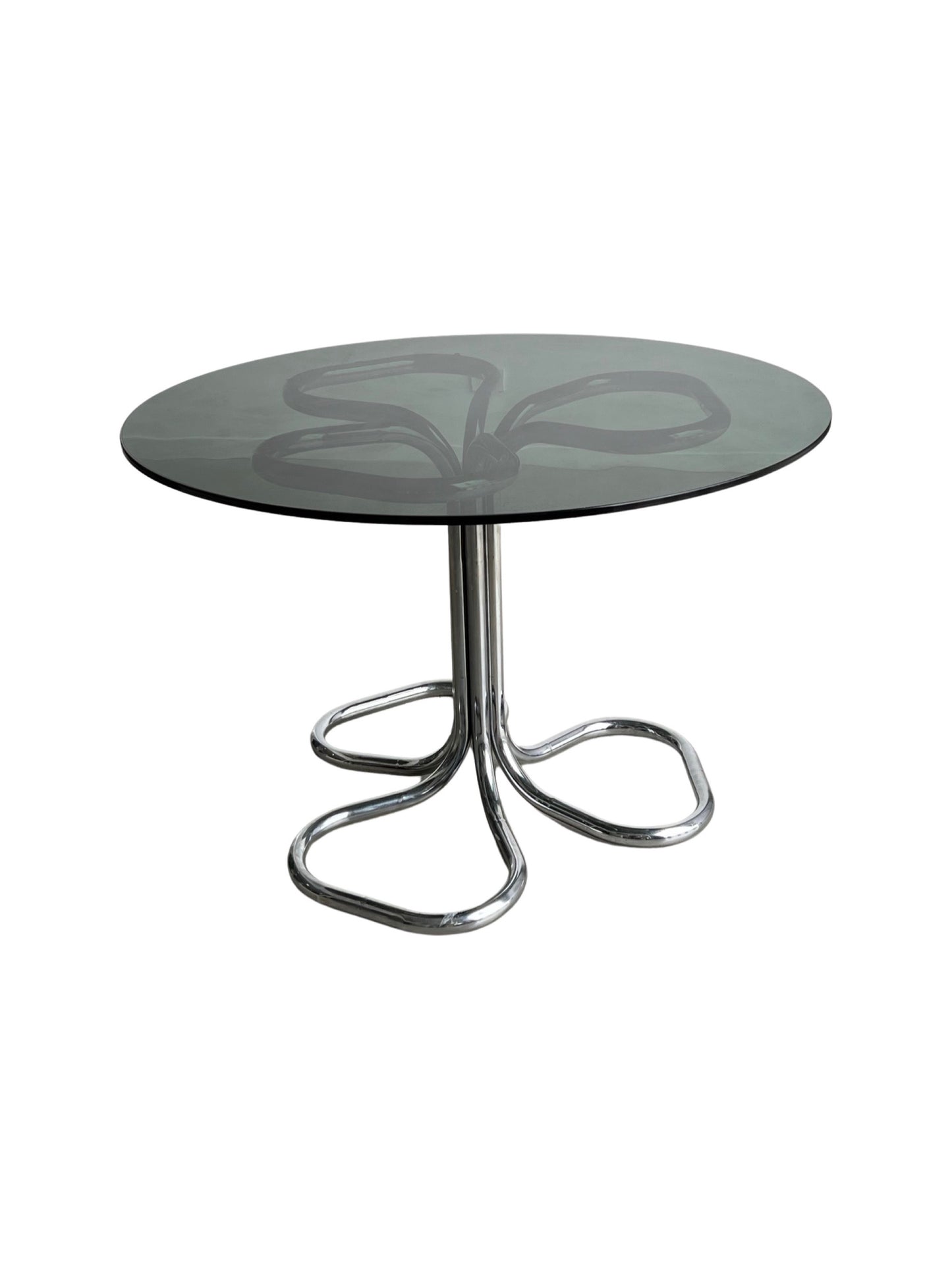 Giotto Stoppino round Glass and Chrome Round Dining Table,1970s