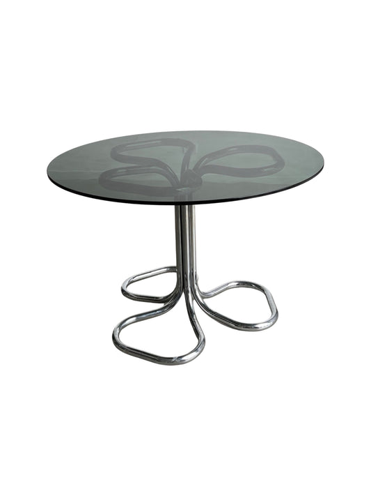 Giotto Stoppino round Glass and Chrome Round Dining Table,1970s