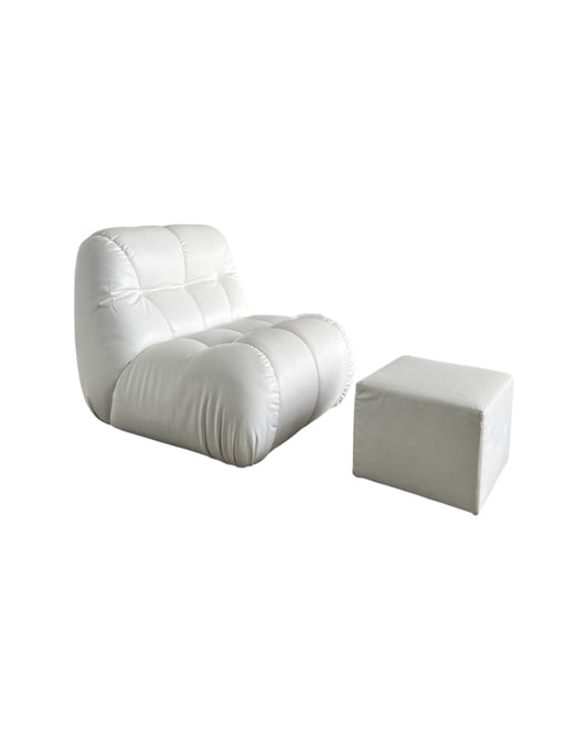 1970s Italian Nuvolone chair & ottoman by Rimo Maturi for Mimo Padova, reupholstered in white leather.