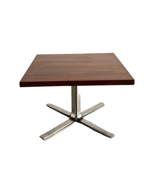 quare coffee table by Mobiltecnica Torino, teak top and chrome legs, 1960s.