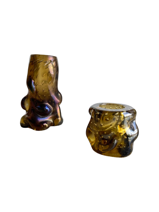 Murano Italian Black and Purple Thick Glass Candle Holders, 1960s