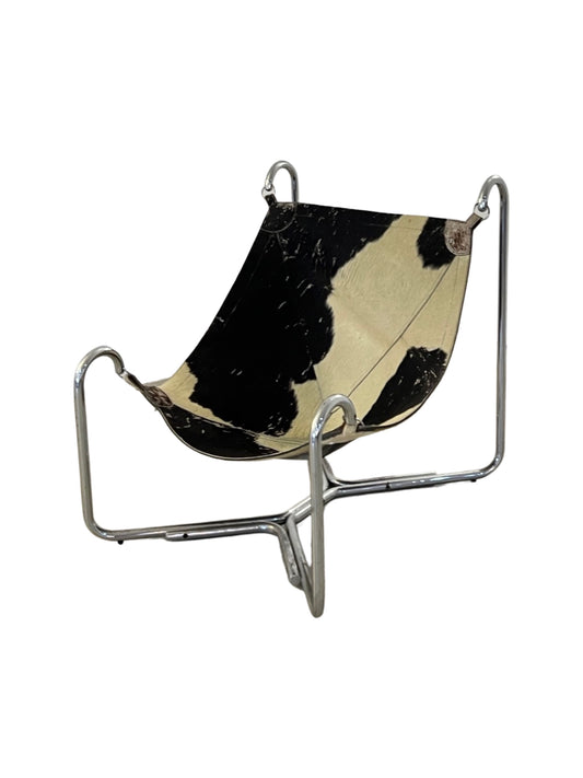 A 'Baffo' cow leather chair by Gianni Pareschi and Ezio Didone for Busnelli with a chrome tubular steel frame, featuring a saddle-stitched leather seat suspended in the frame.