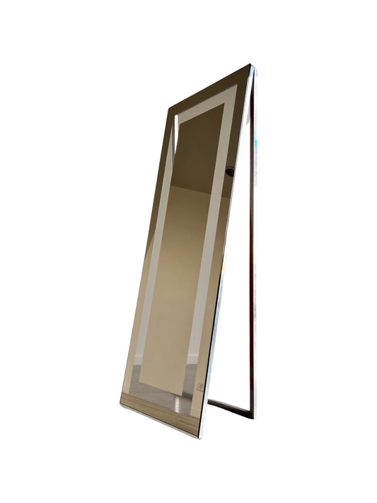 Mid Century Modern Rectangular Freestanding Chromed Mirror, 1970s