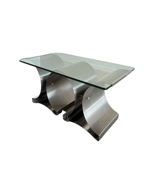 Francois Monnet for Kappa, Stainless Steel and clear Glass Coffee Table, 1970s