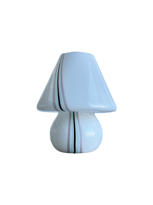 Venini blue Murano glass table lamp with a mushroom-shaped top and a striped pattern on the stem.