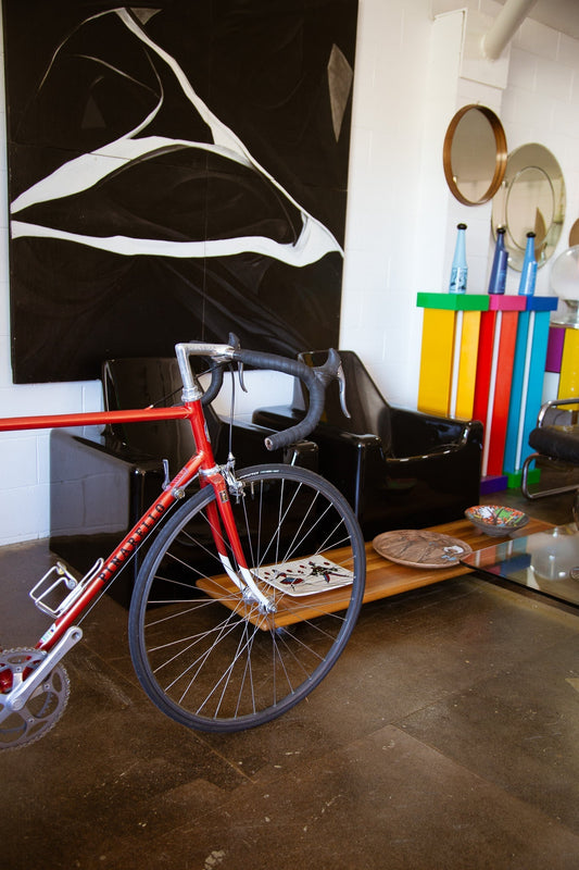 vintage bike in a modern living room