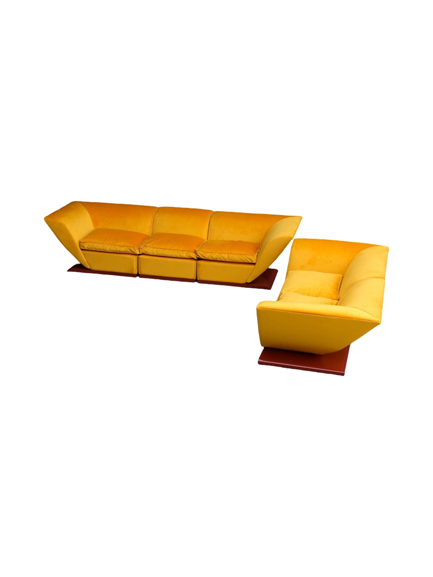 Marzio Cecchi Custom Floating Five Seater Sofa in Mustard Yellow Velvet