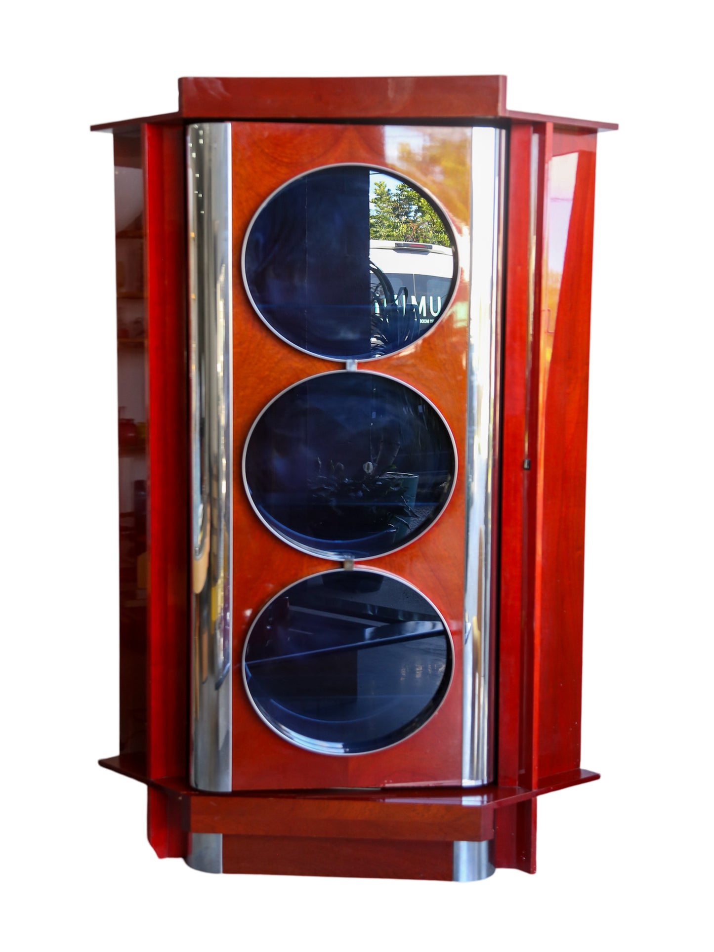 Rotating Dry Bar Cabinet by Willy Rizzo in Wood & Chrome