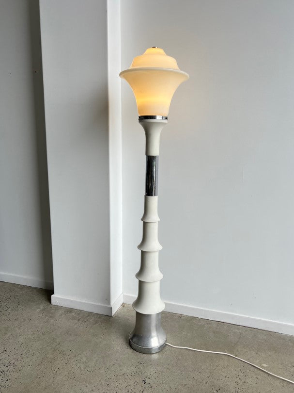 Carlo Nason Chrome and Opaline Glass Floor Lamp 1970s