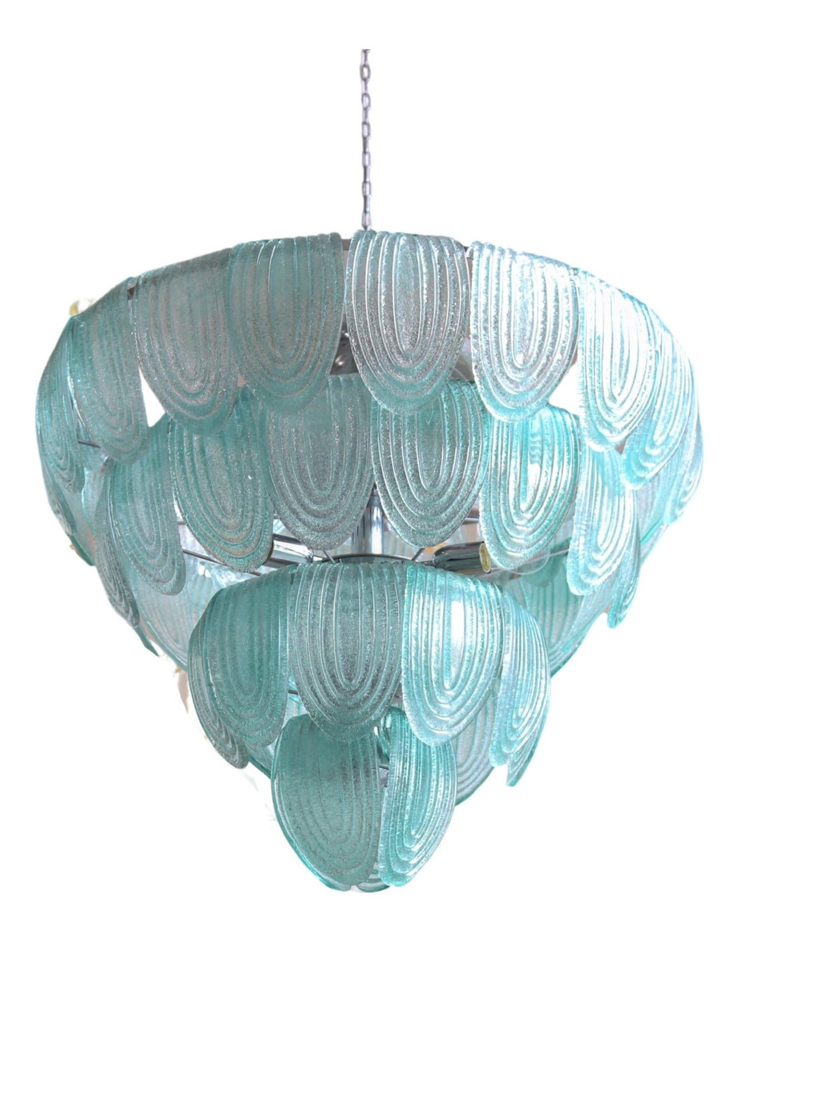 Turquoise glass chandelier on a white background