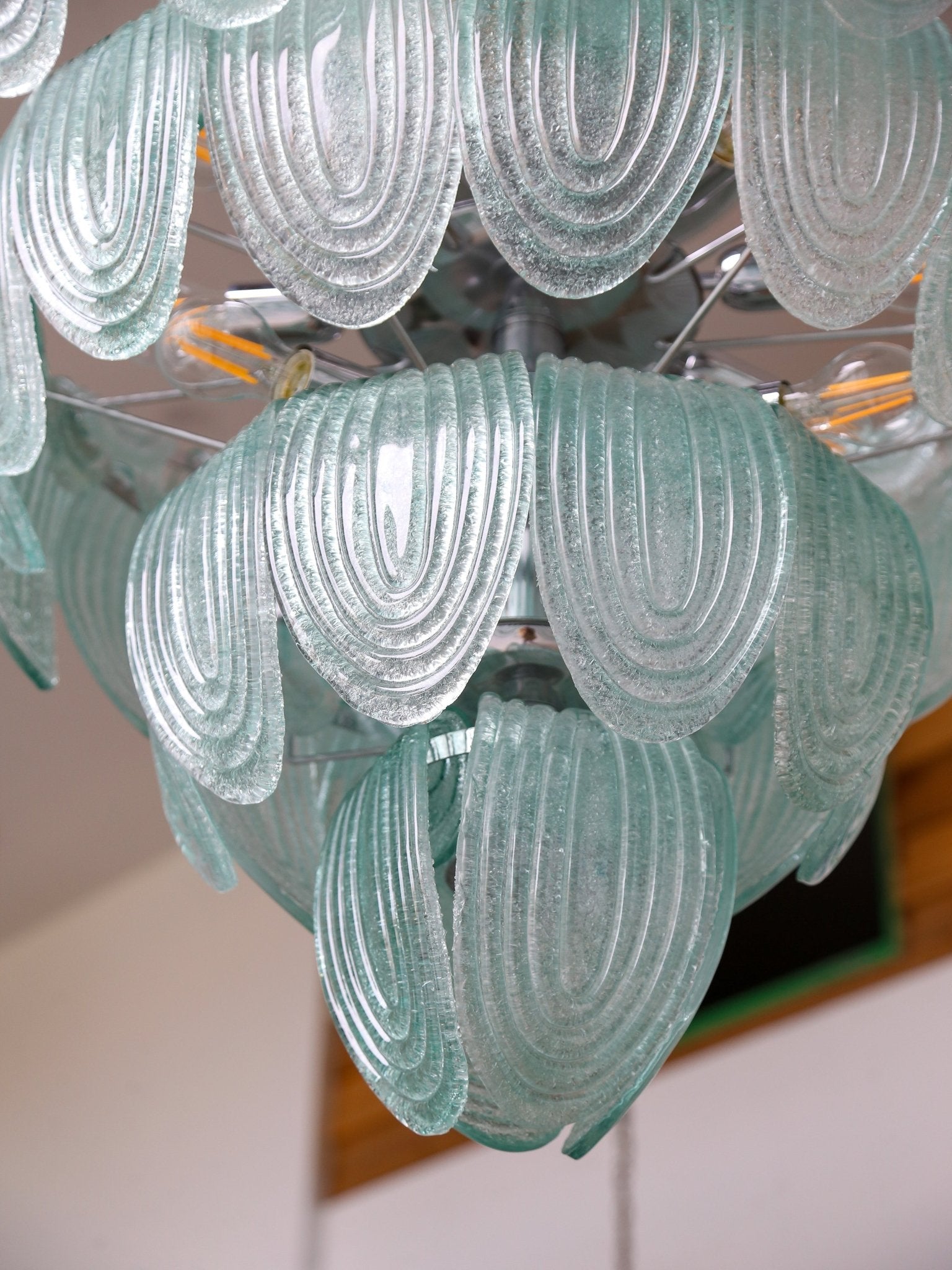 Close-up of a chandelier with glass shades