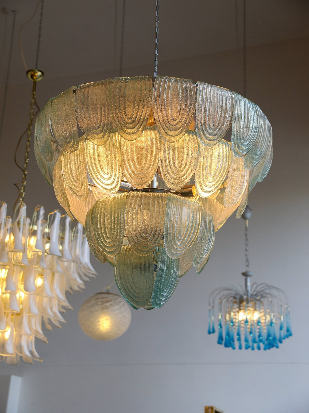 Decorative chandelier with glass elements in a room setting