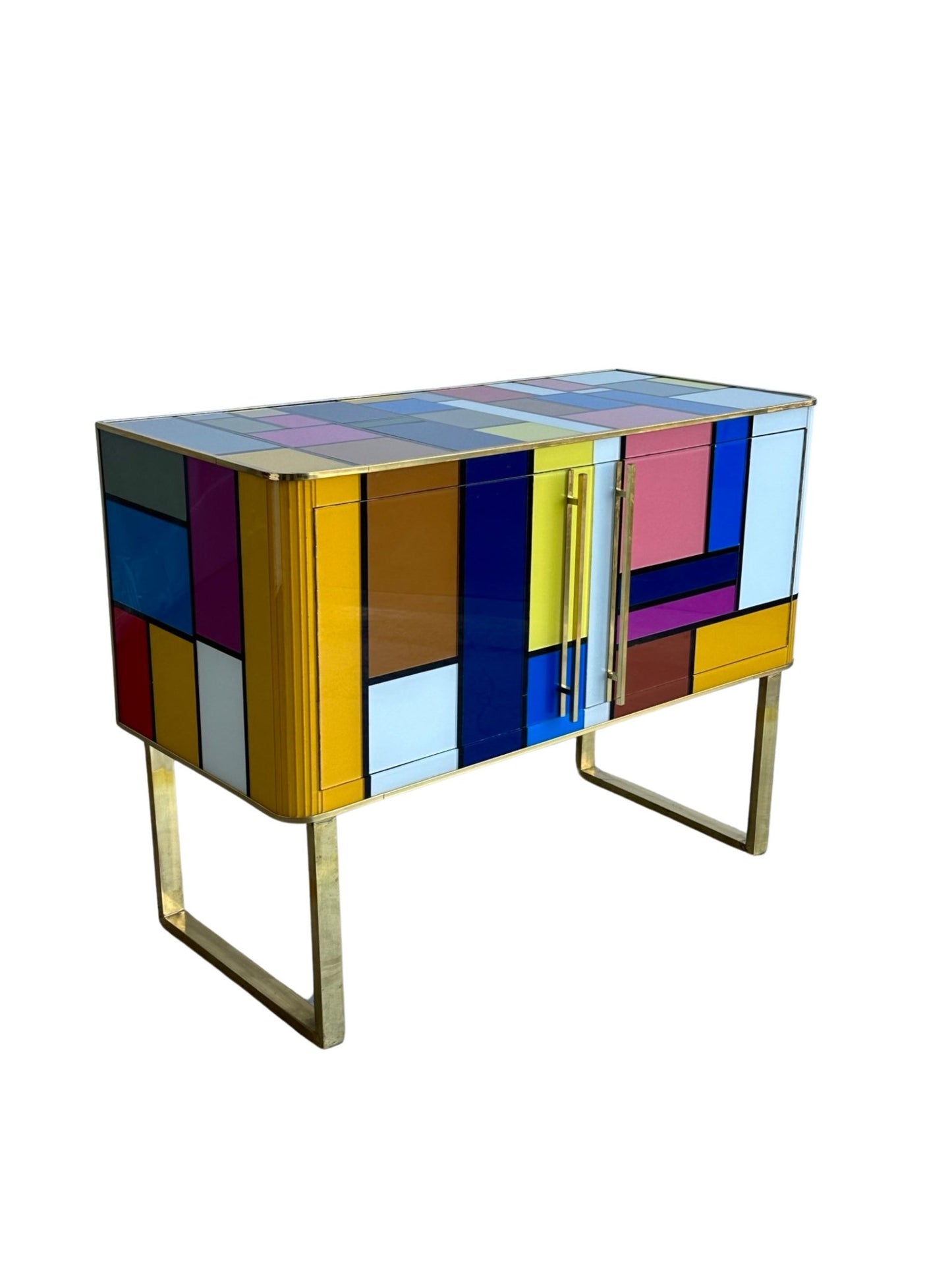 Murano Glass Sideboard With Brass And Wood Structure - Lumini Collections