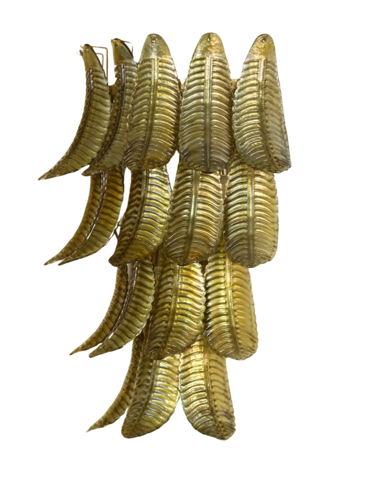 Decorative wall light fixture with leaf-like design on a white background