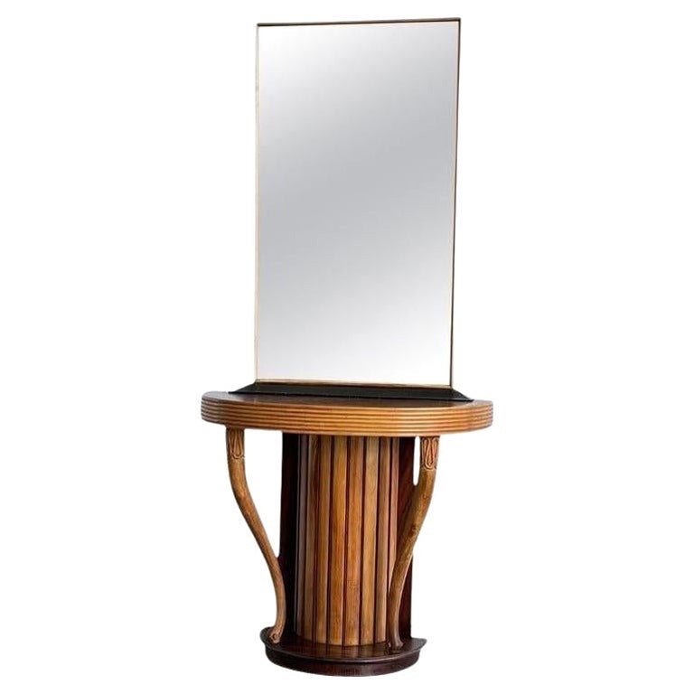 Osvaldo Borsani console with mirror in hand-carved rosewood, 1950s - Lumini Collections