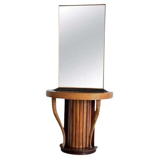 Osvaldo Borsani console with mirror in hand-carved rosewood, 1950s - Lumini Collections