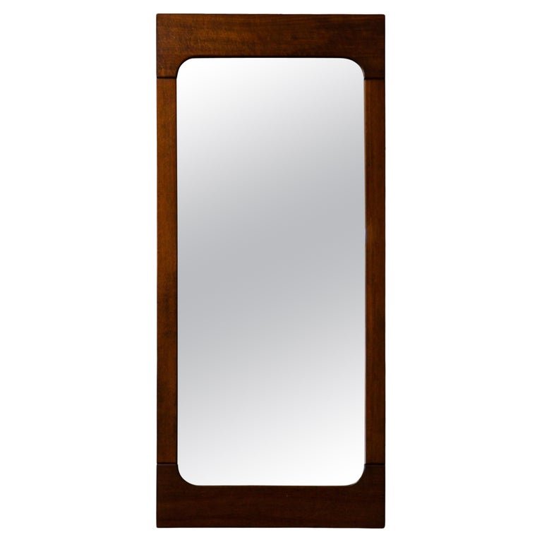 Italian Teak Mirror, 1960s – Mid-Century Rectangular Wall Mirror with Rounded Corners - Lumini Collections