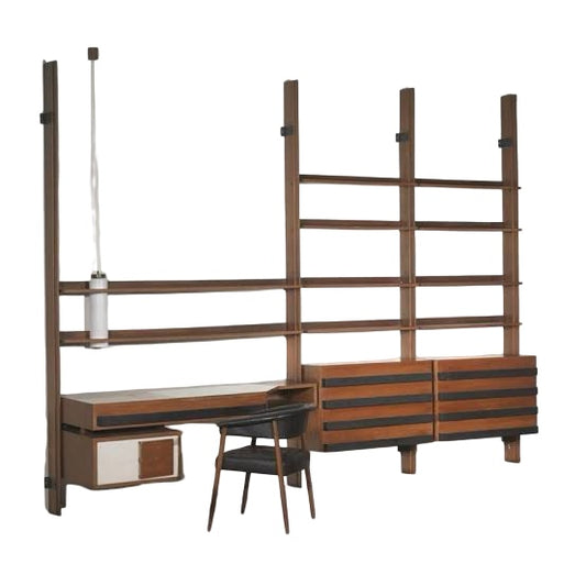 Gastone Rinaldi custom wall system with desk, chair & pendant