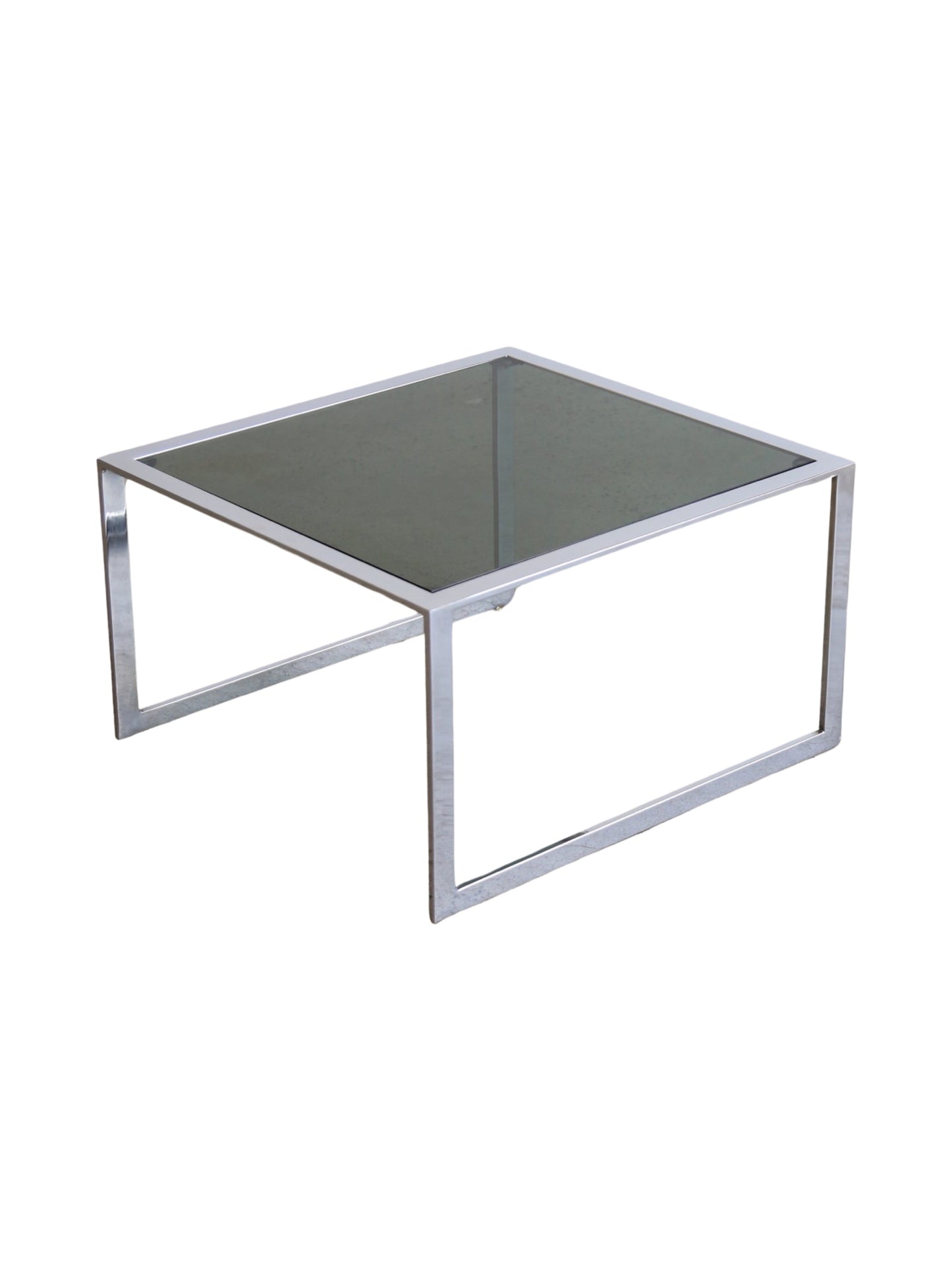 Italian Mid Century Modern Chrome & Smoked Glass Rectangular Coffee Table