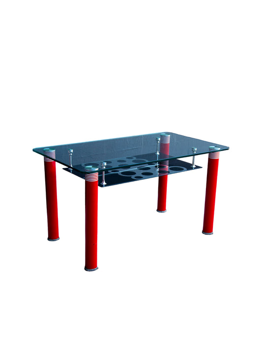 Postmodern Glass Dining Table with Red Lacquered Legs Italy