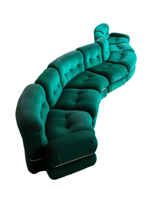 Adriano Piazzesi Curved Modular Sofa in Emerald Green Velvet, Italy 1970s - Lumini Collections