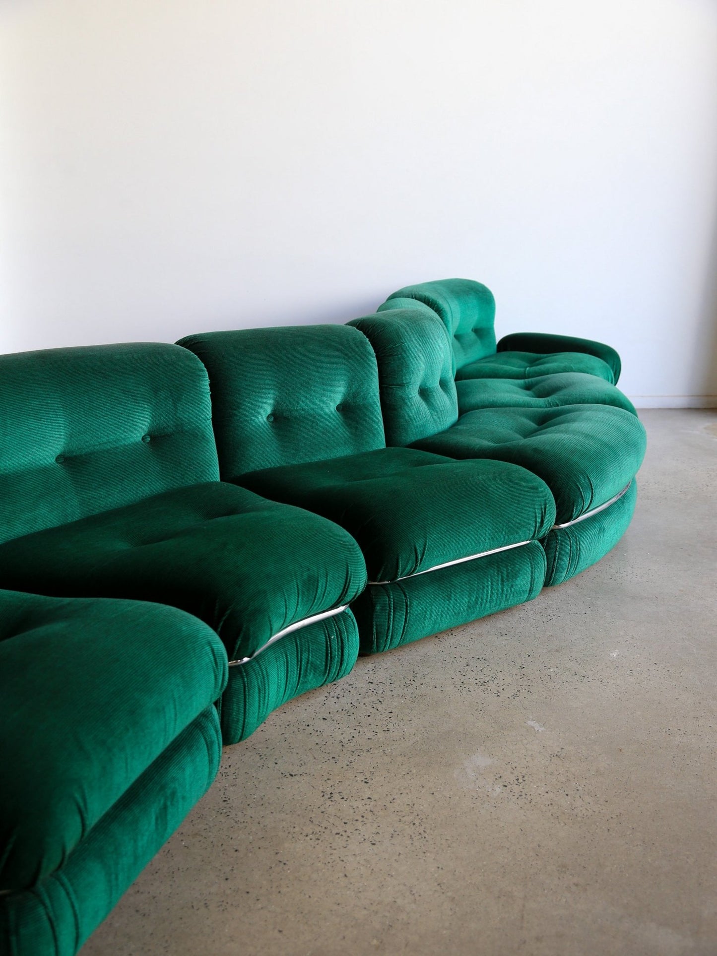 Adriano Piazzesi Curved Modular Sofa in Emerald Green Velvet, Italy 1970s - Lumini Collections