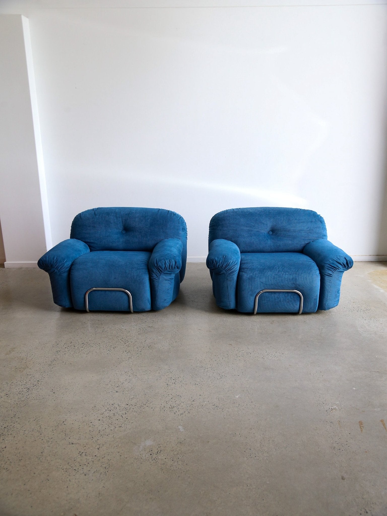 Adriano Piazzesi Modular Sofa Set in Blue Corduroy, Italy 1970s - Lumini Collections