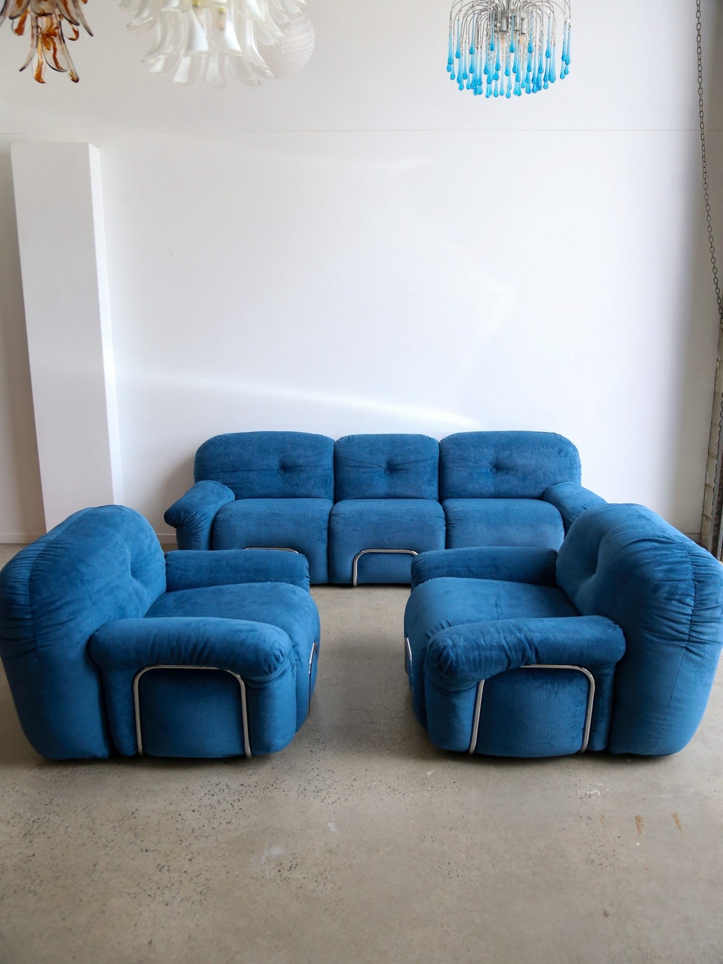 Adriano Piazzesi Modular Sofa Set in Blue Corduroy, Italy 1970s - Lumini Collections