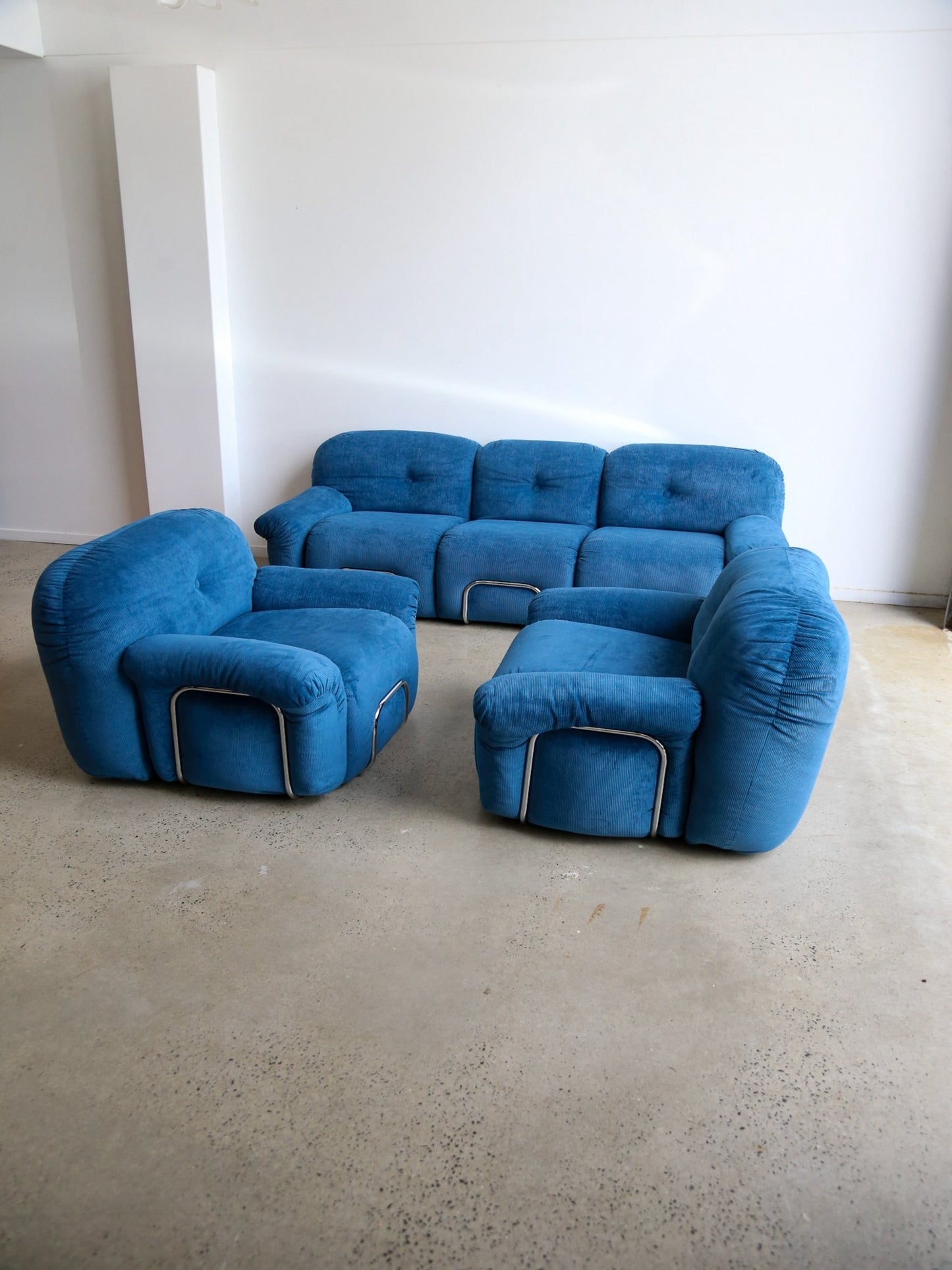 Adriano Piazzesi Modular Sofa Set in Blue Corduroy, Italy 1970s - Lumini Collections