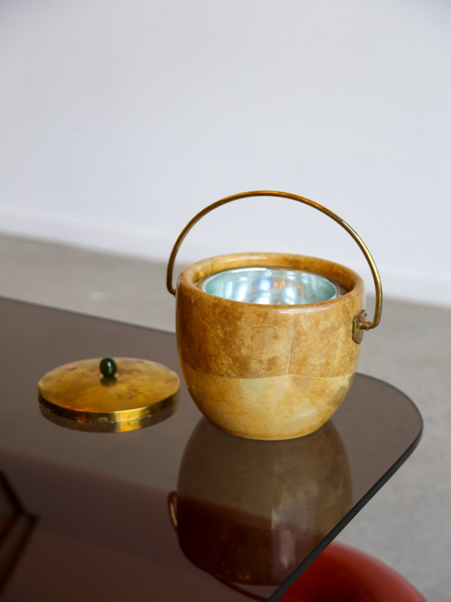 Aldo Tura Goatskin Ice Bucket with Brass Handle, 1960s - Lumini Collections