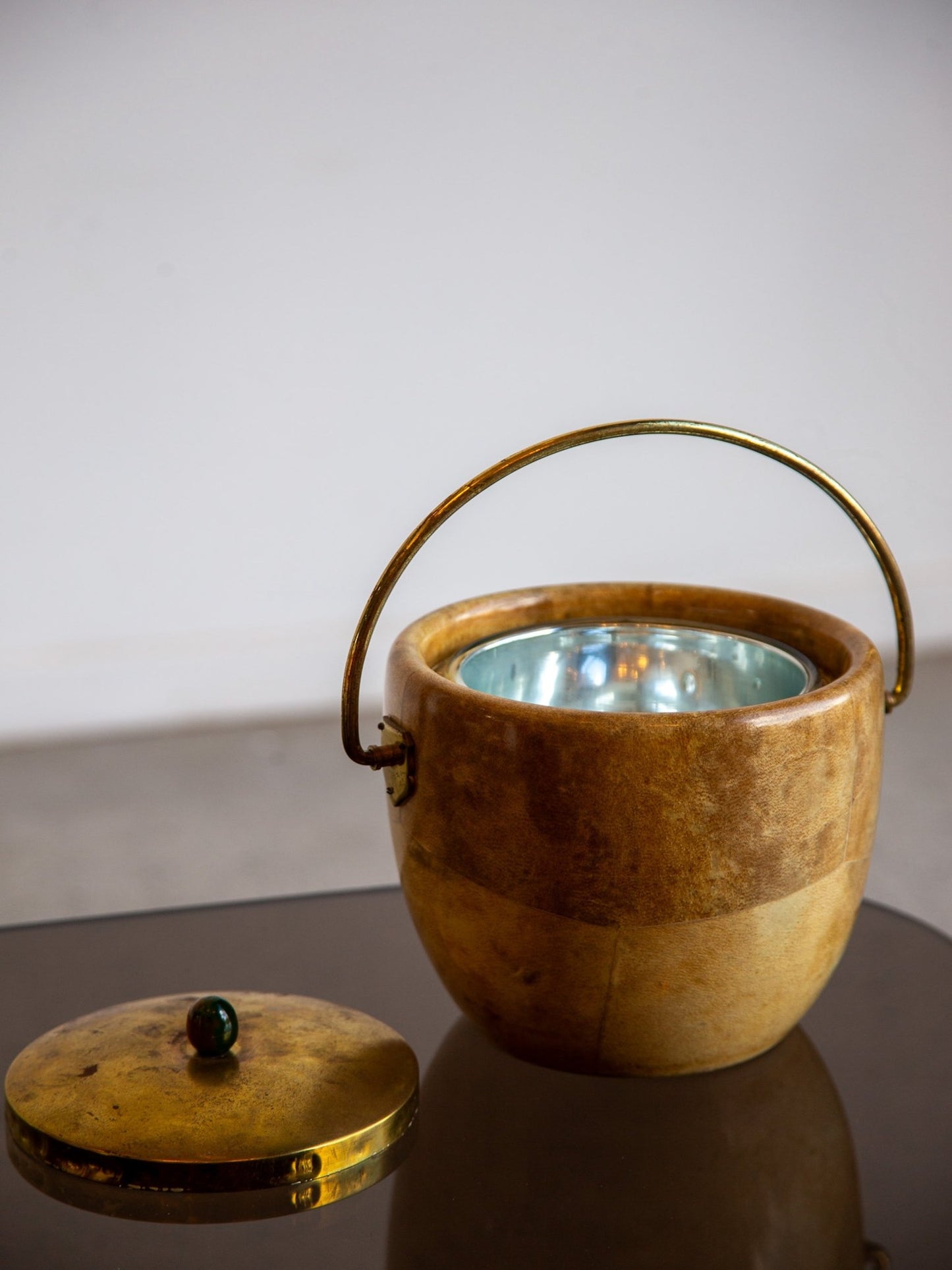 Aldo Tura Goatskin Ice Bucket with Brass Handle, 1960s - Lumini Collections