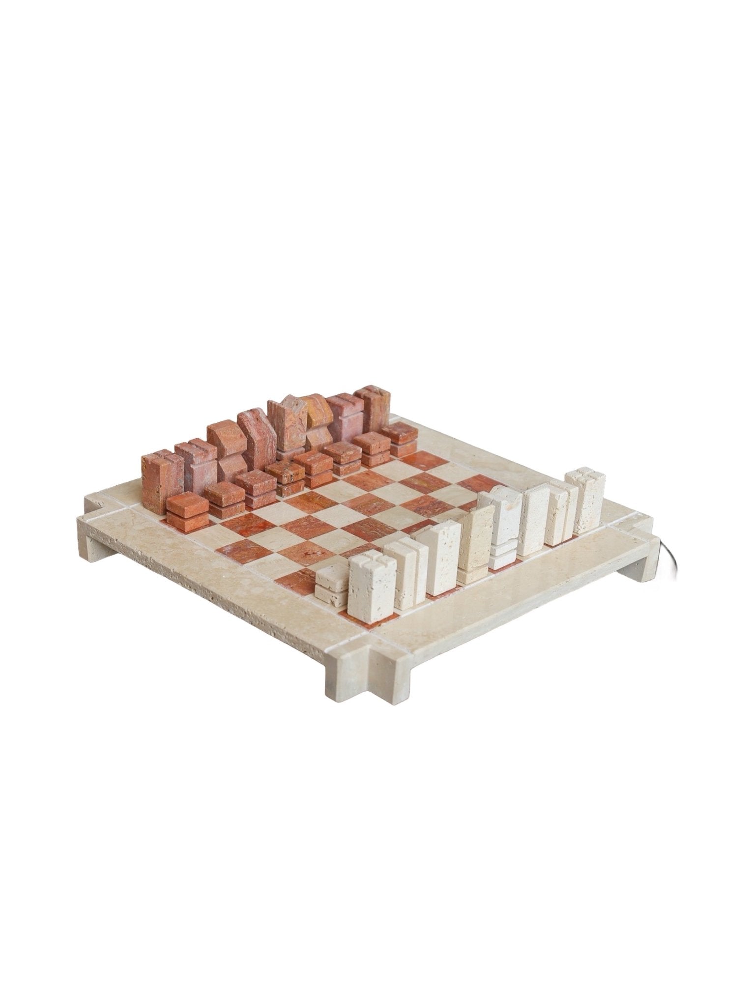 Angelo Mangiarotti Travertine Chess Set - Lumini Collections