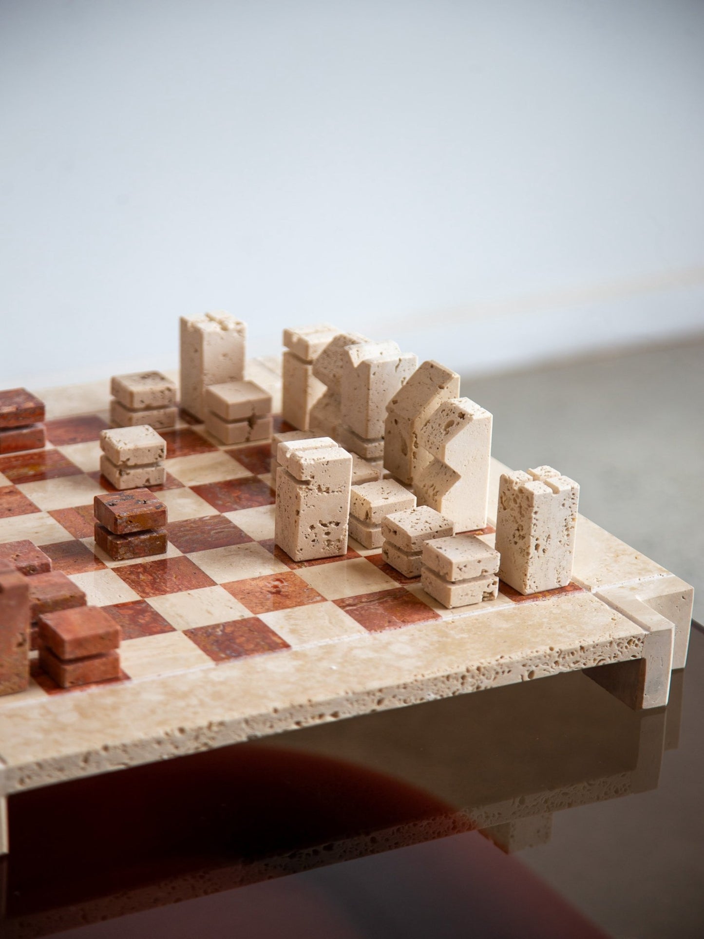Angelo Mangiarotti Travertine Chess Set - Lumini Collections