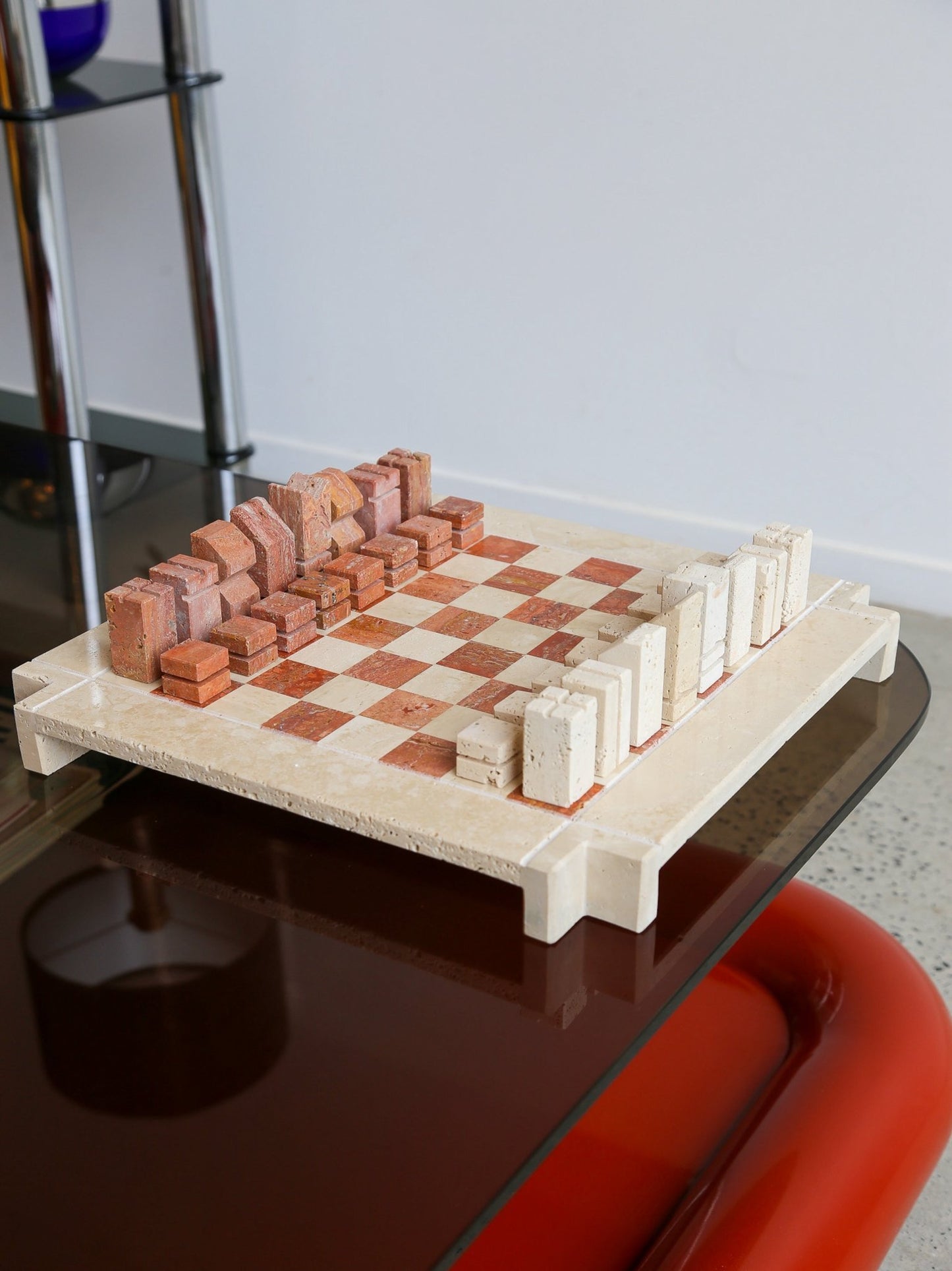 Angelo Mangiarotti Travertine Chess Set - Lumini Collections