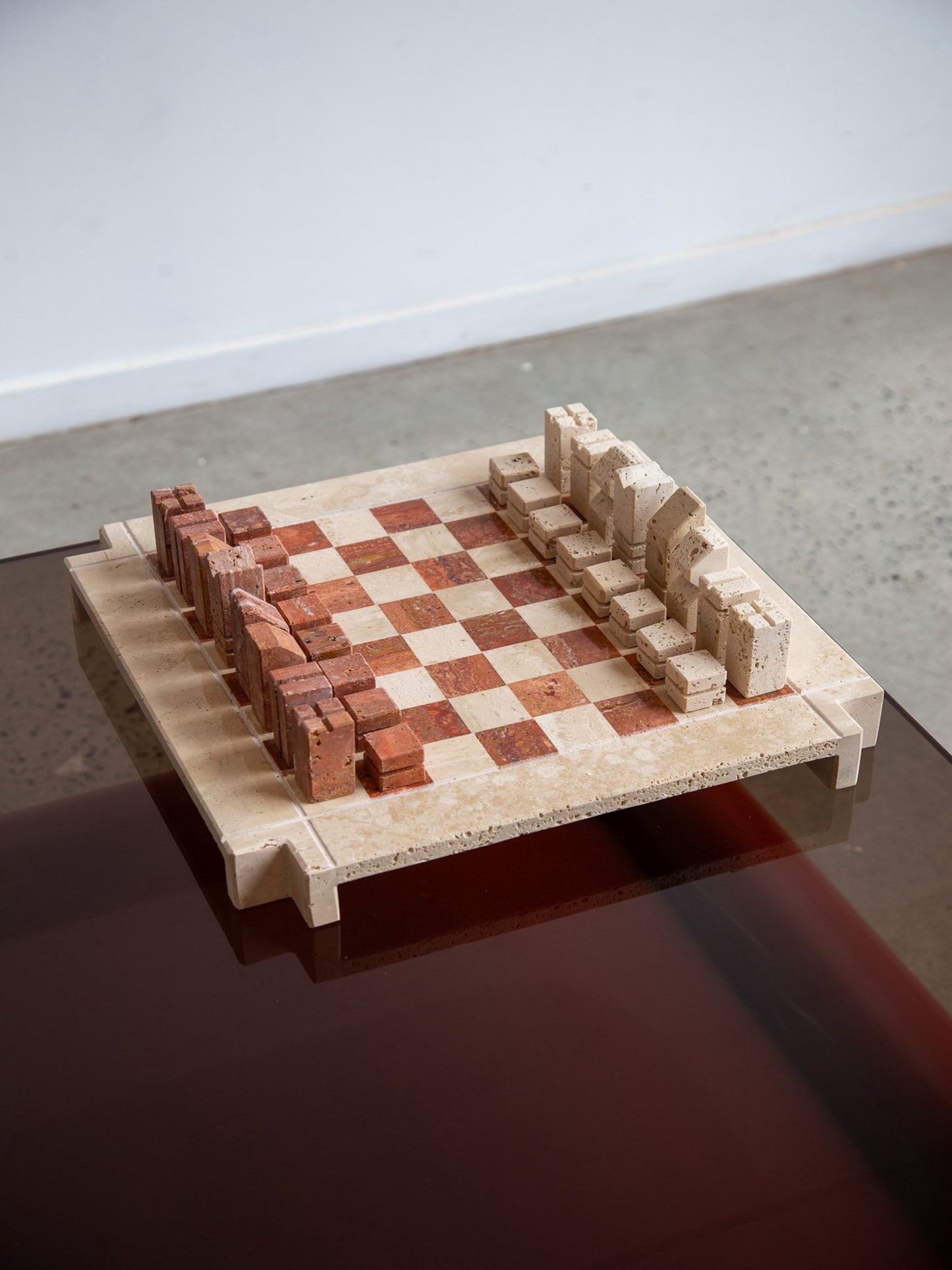 Angelo Mangiarotti Travertine Chess Set - Lumini Collections