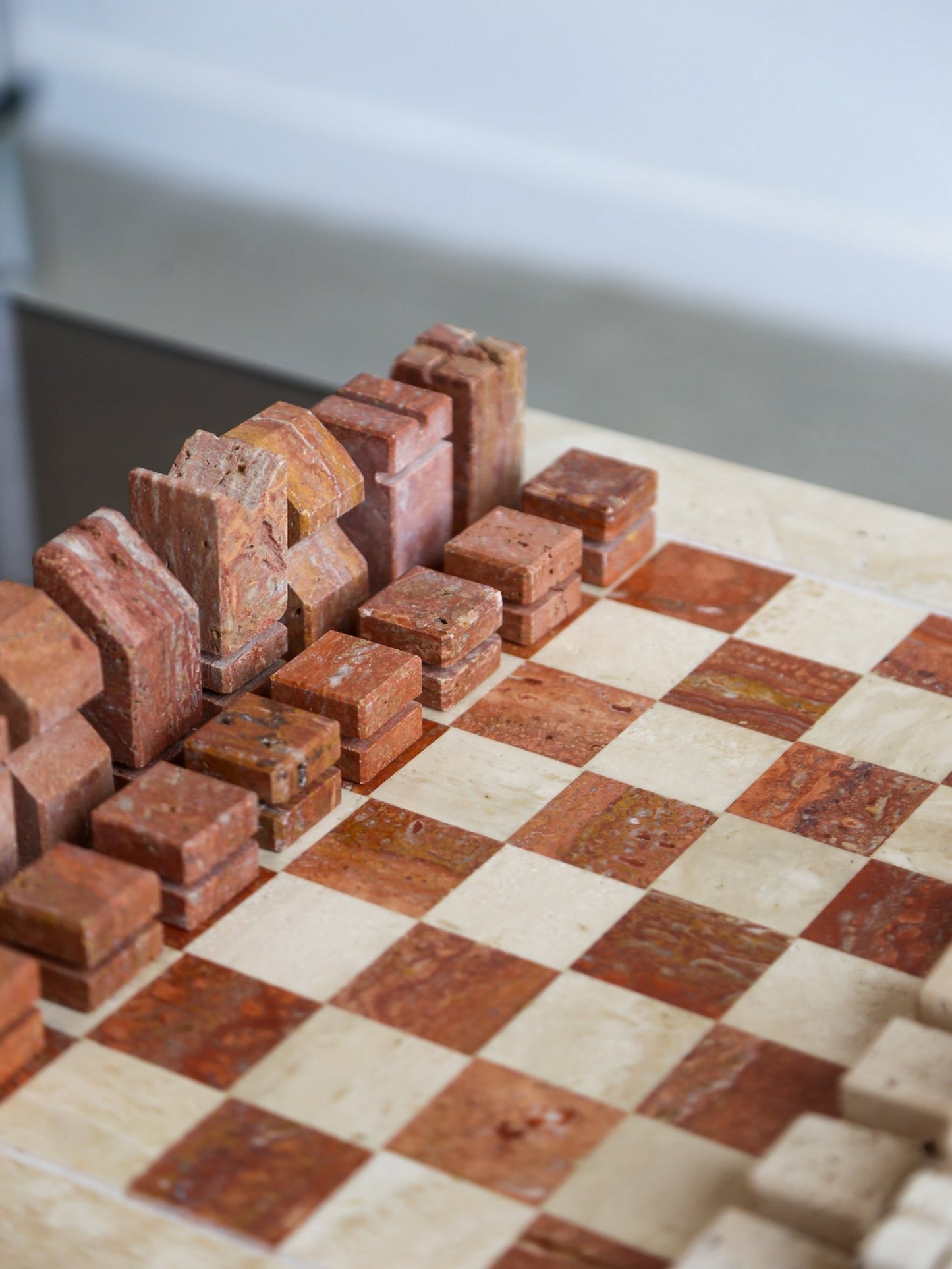Angelo Mangiarotti Travertine Chess Set - Lumini Collections