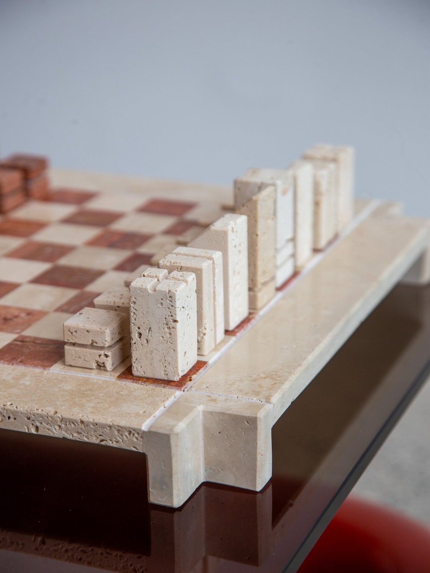 Angelo Mangiarotti Travertine Chess Set - Lumini Collections