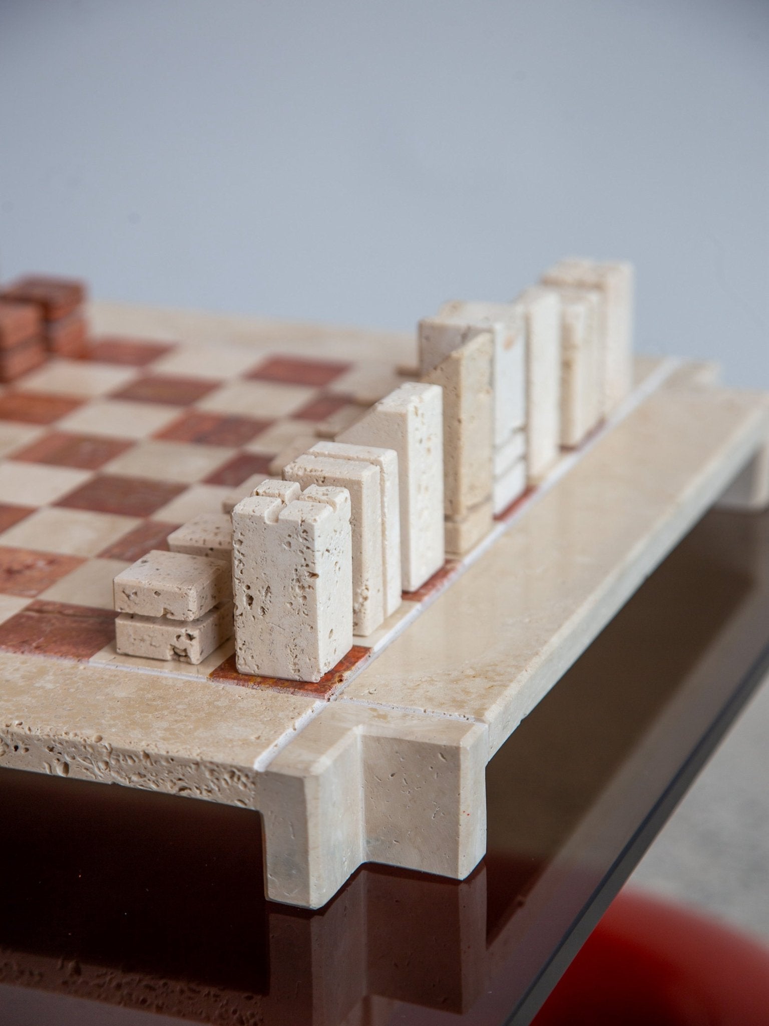 Angelo Mangiarotti Travertine Chess Set - Lumini Collections