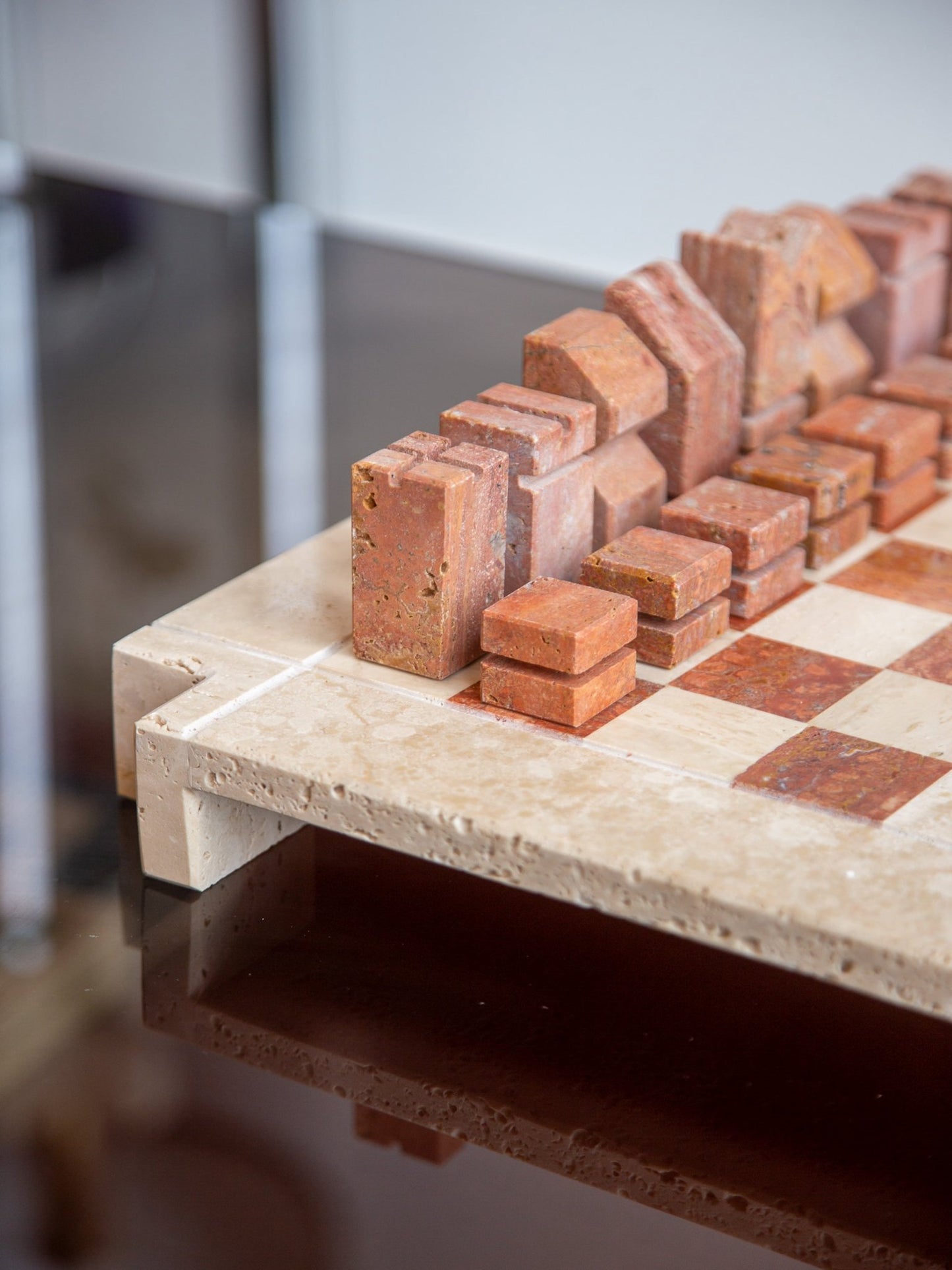 Angelo Mangiarotti Travertine Chess Set - Lumini Collections
