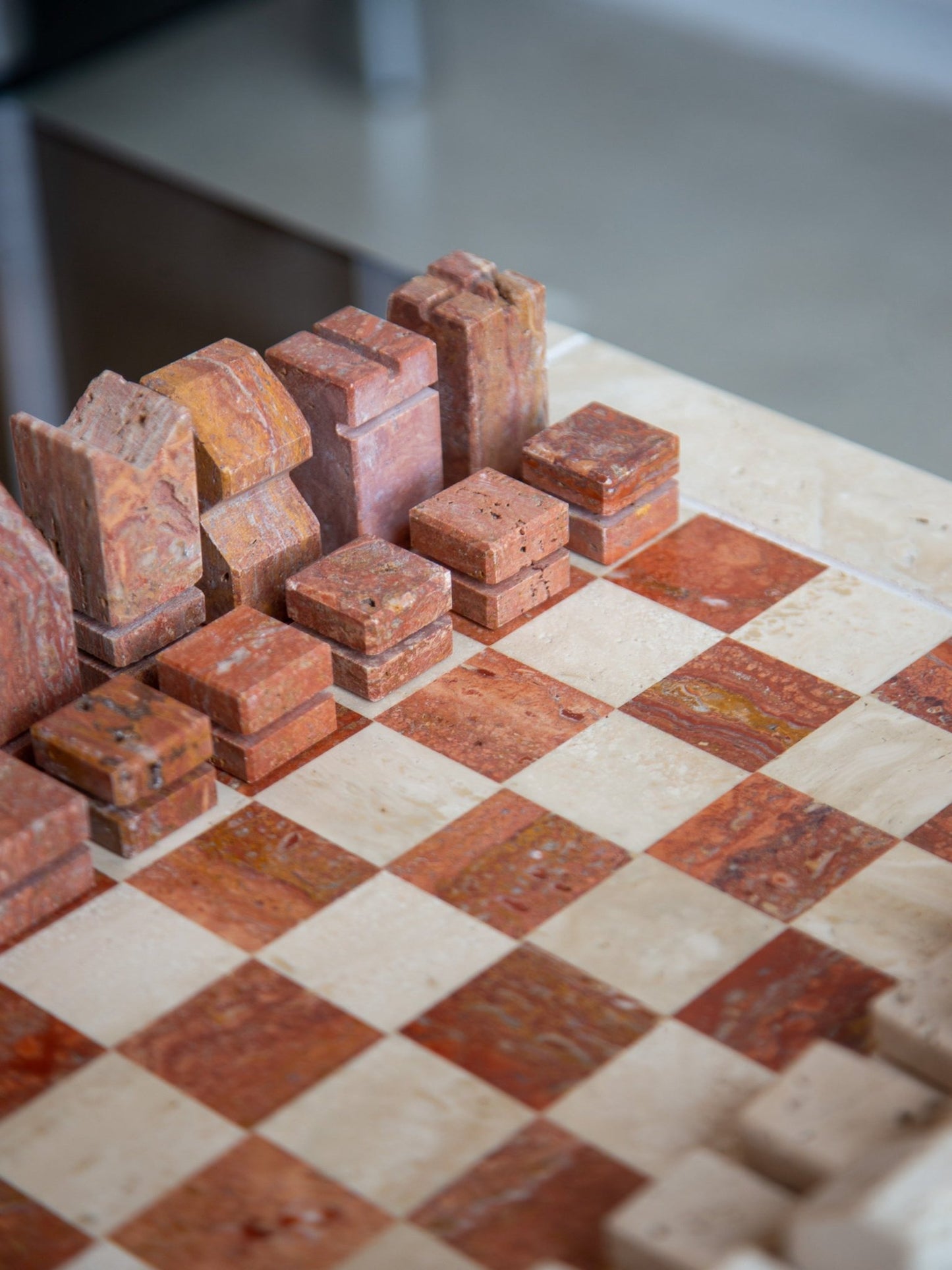 Angelo Mangiarotti Travertine Chess Set - Lumini Collections