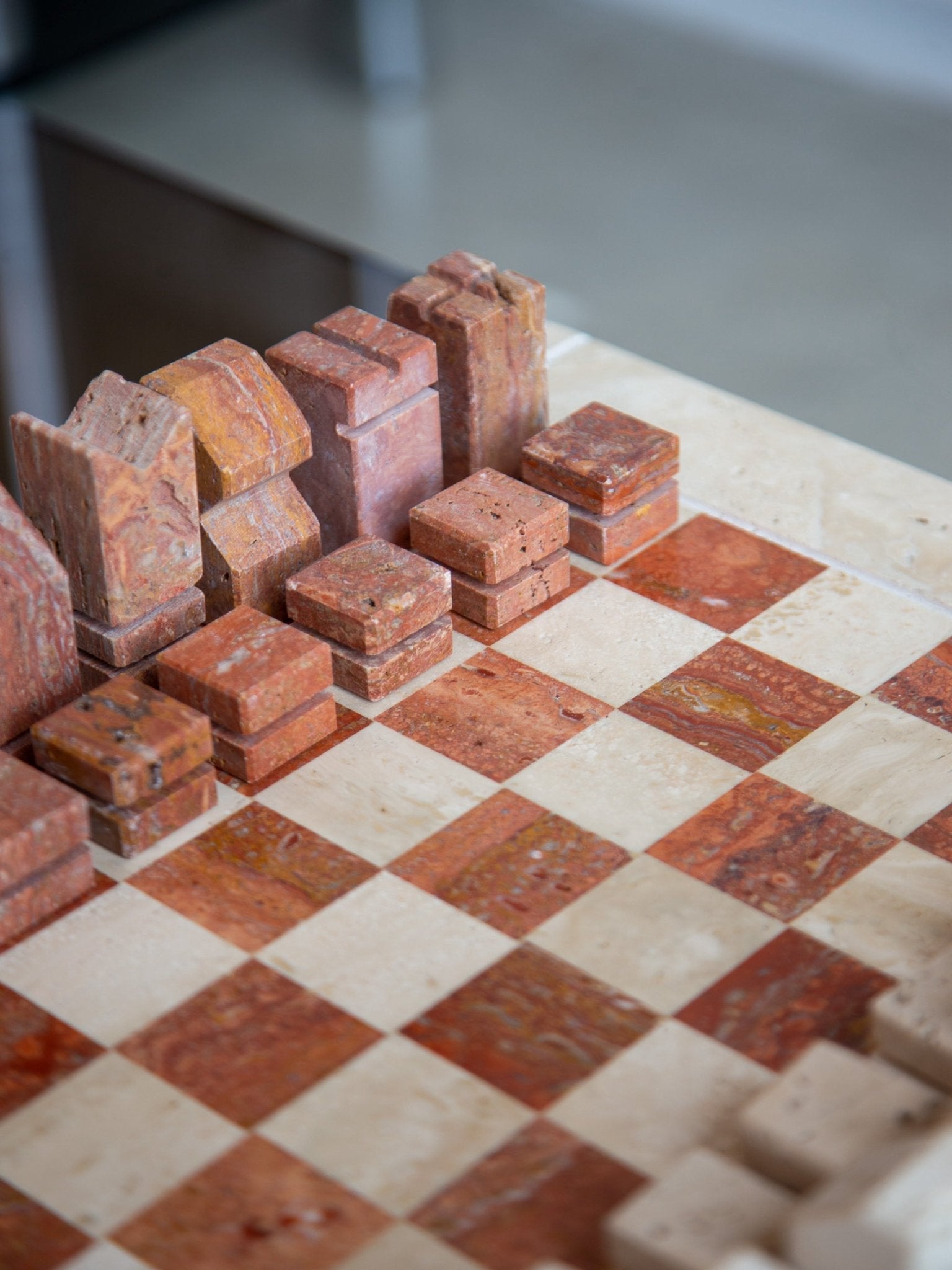 Angelo Mangiarotti Travertine Chess Set - Lumini Collections