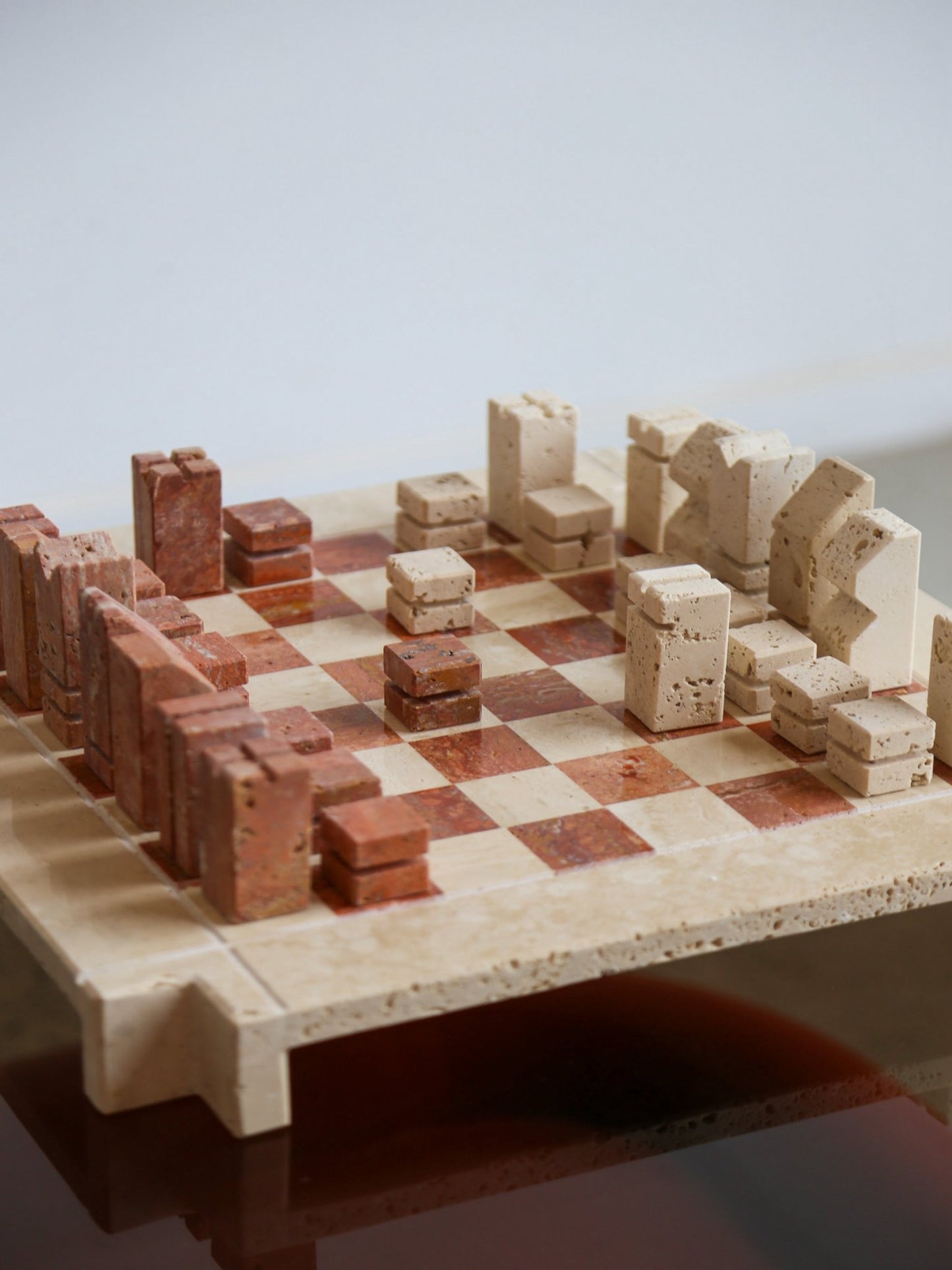 Angelo Mangiarotti Travertine Chess Set - Lumini Collections