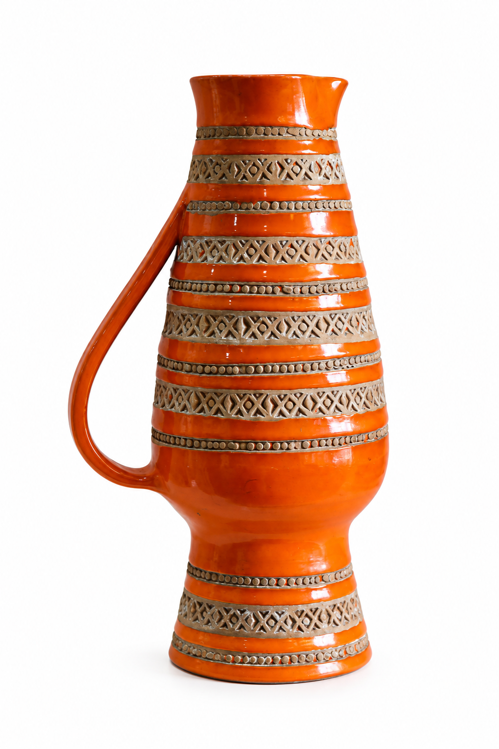 Italian Bitossi Orange Ceramic Pitcher Vase, 1960s
