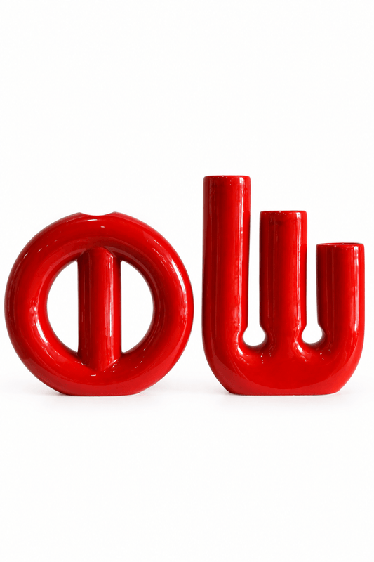 Pair of Gabianelli Sculptural Red Ceramic Vases, 1970s - Lumini Collections