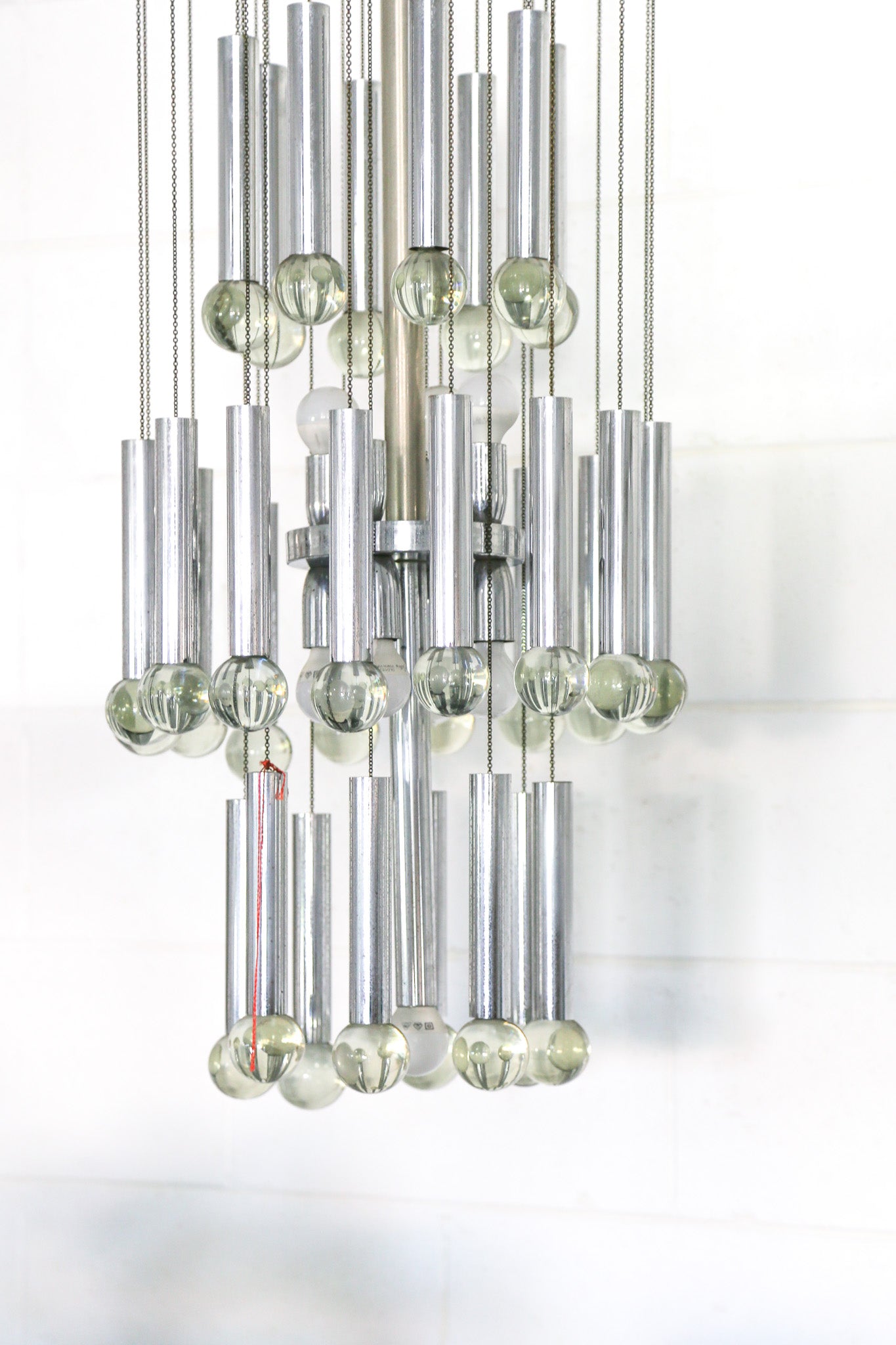 Chrome and Glass Chandelier By Gaetano Sciolari, 1970s - Lumini Collections